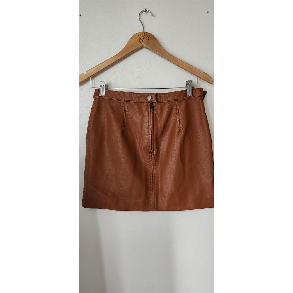 Free People Midnight Magic Vegan Leather Mini Skirt Cognac Brown Size 2 Moto - Picture 6 of 8